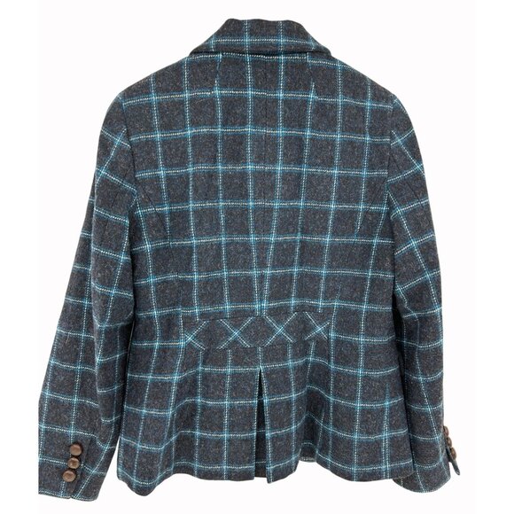 Talbots Womens 6 Wool Blend Navy & Turquoise Plaid Blazer AOP Lining Academia - Picture 3 of 11